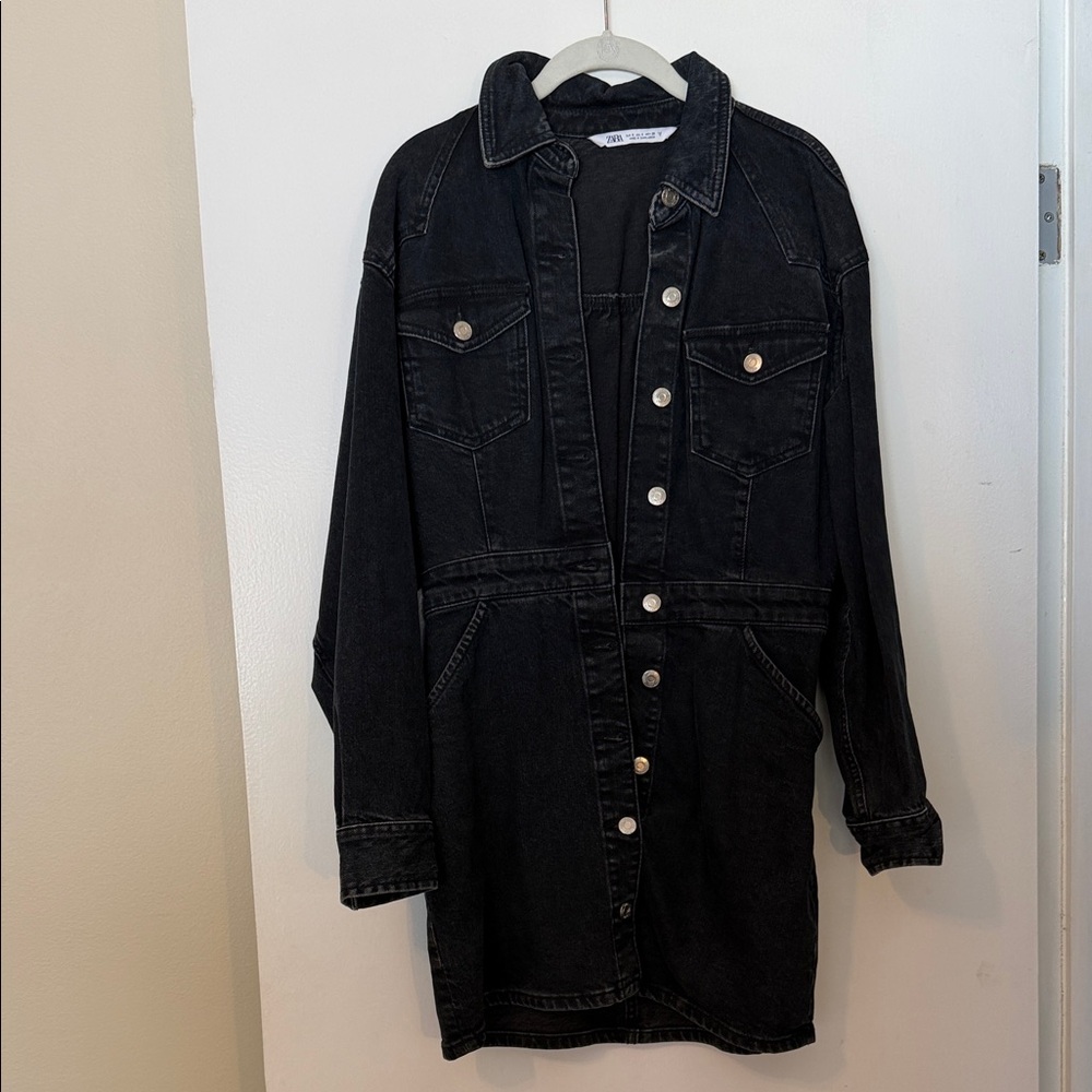Zara Black Denim Mini Dress Jacket